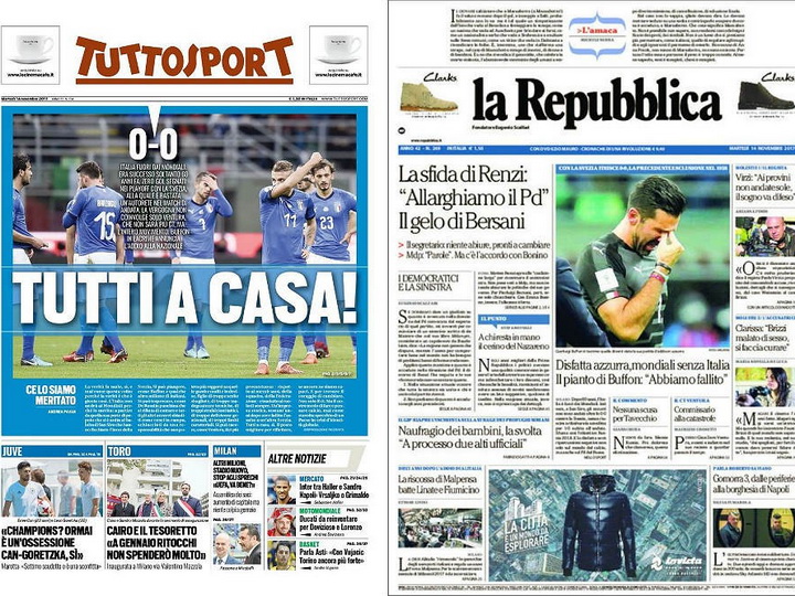 «Смерть на Сан-Сиро», «Можем сидеть дома!»: как итальянские СМИ раскритиковали свою сборную по футболу - ФОТО