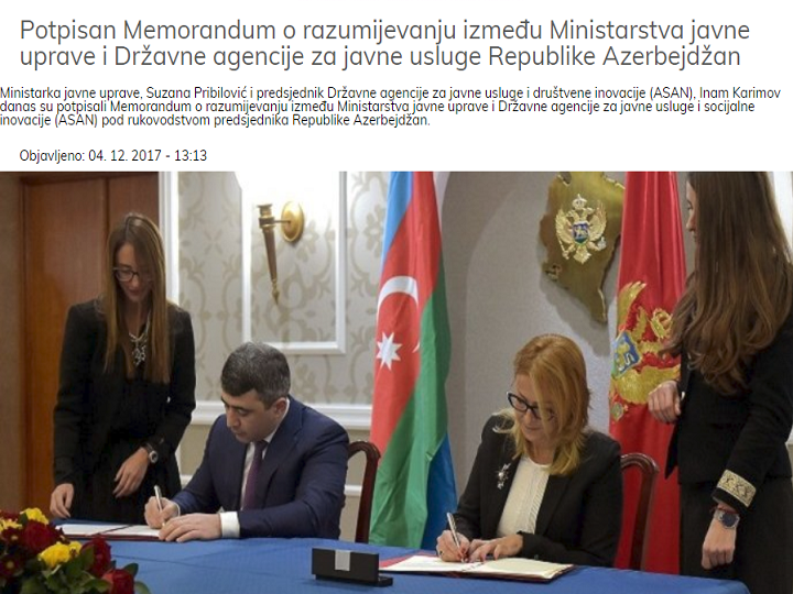 Azərbaycanın “ASAN xidmət” modeli Monteneqro mətbuatının diqqətində