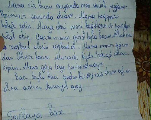 İntihar edən şagirdin məktubu - Mətn