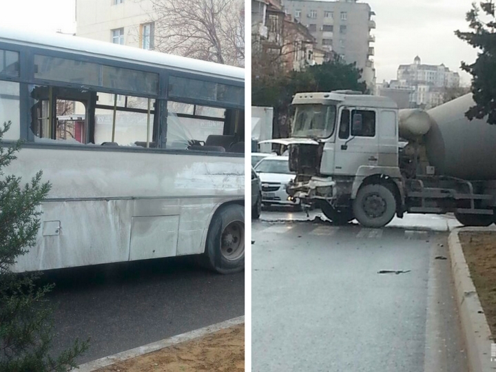 В Баку бетономешалка врезалась в автобус – ФОТО