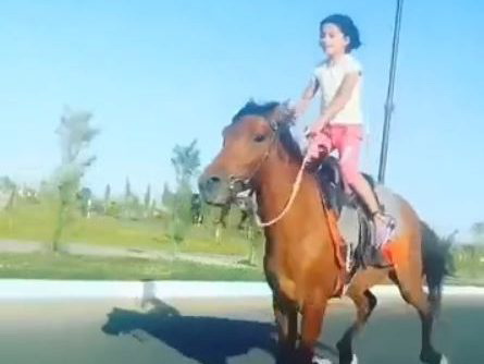Юная азербайджанская наездница устроила гонки с автомобилем – ВИДЕО