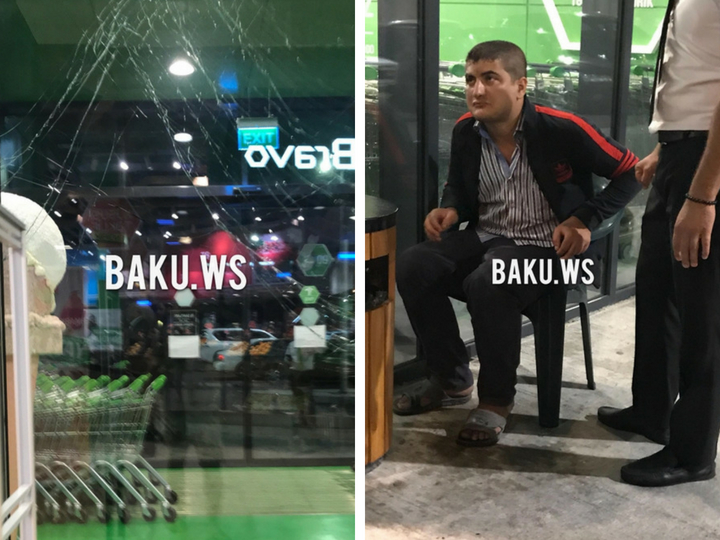 В Баку пьяный покупатель врезался в стеклянную дверь маркета – ФОТО