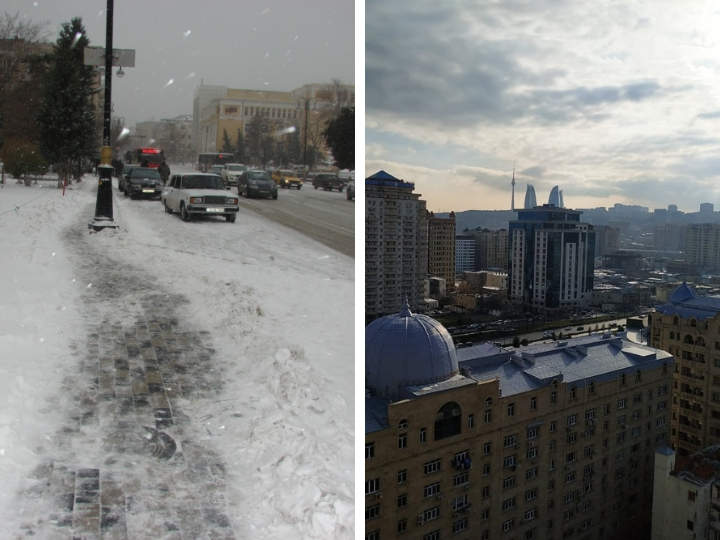 Мороз и солнце: Утопающий в снегу Баку-2012 & Солнечный февраль-2019 - ФОТОФАКТ