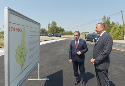 Ильхам Алиев принял участие в открытии автодороги Биринчи Шахсевен-Ахмедлы-Дуньямалылар - ФОТО