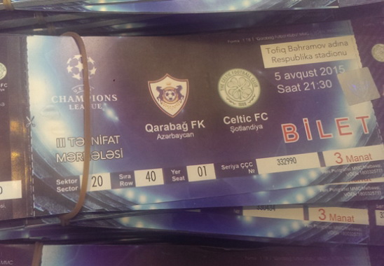 Билеты стоимостью от 1 до 50 манатов на матч «Карабах» - «Селтик»