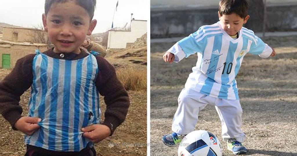 Месси встретился с афганским мальчиком, сделавшим его футболку из пакета 