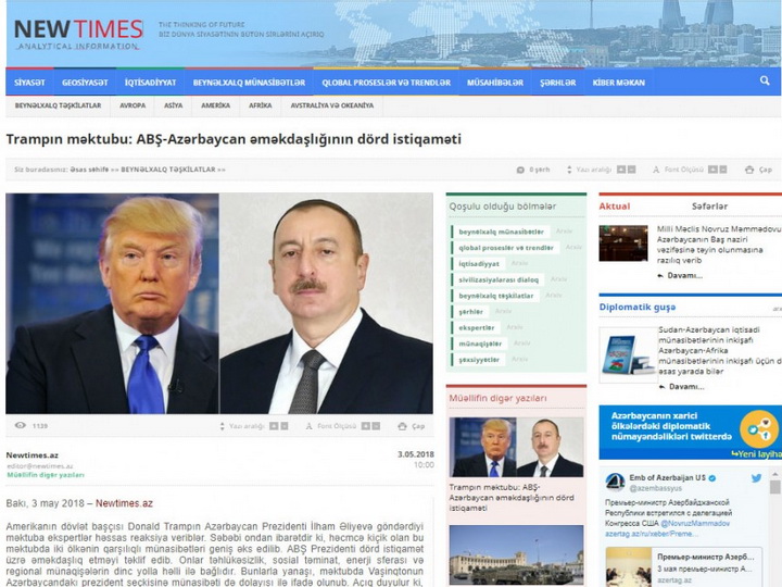 Trampın məktubu: ABŞ-Azərbaycan əməkdaşlığının dörd istiqaməti
