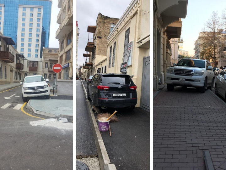 Безобразие в центре Баку: Водители продолжают влезать на отремонтированные тротуары – ФОТОФАКТЫ