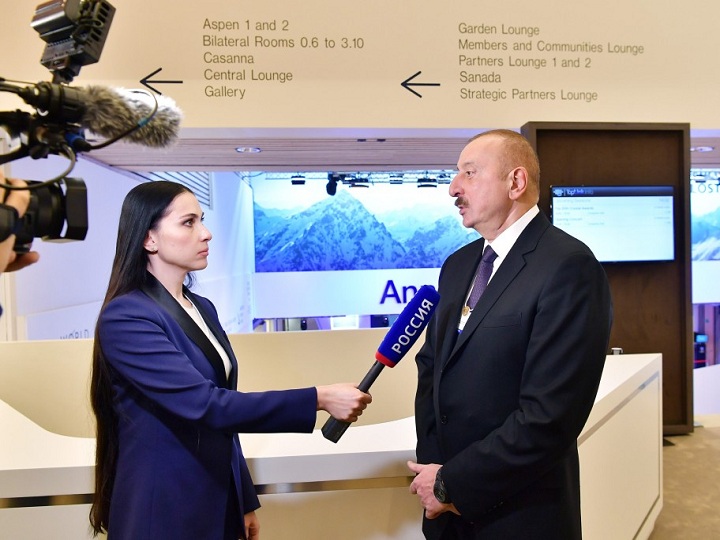 İlham Əliyevin Davosda “Rossiya 1” televiziya kanalına müsahibəsi – FOTO