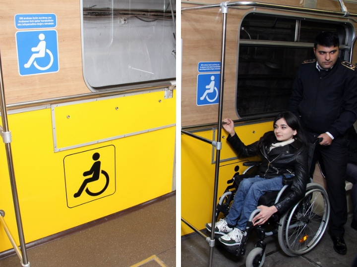 Новинка в Бакметрополитене: Для инвалидов выделены свои места в вагонах - ФОТО