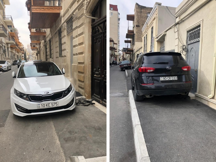 «Что же вам еще нужно?»: В центре Баку водители, имея недорогое место на парковке, все равно лезут на тротуары – ФОТОФАКТ