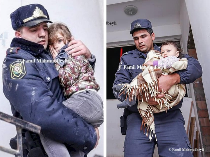 Беспокойная ночь: В Баку сотрудники полиции и МЧС спасли детей из горящего дома - ФОТО