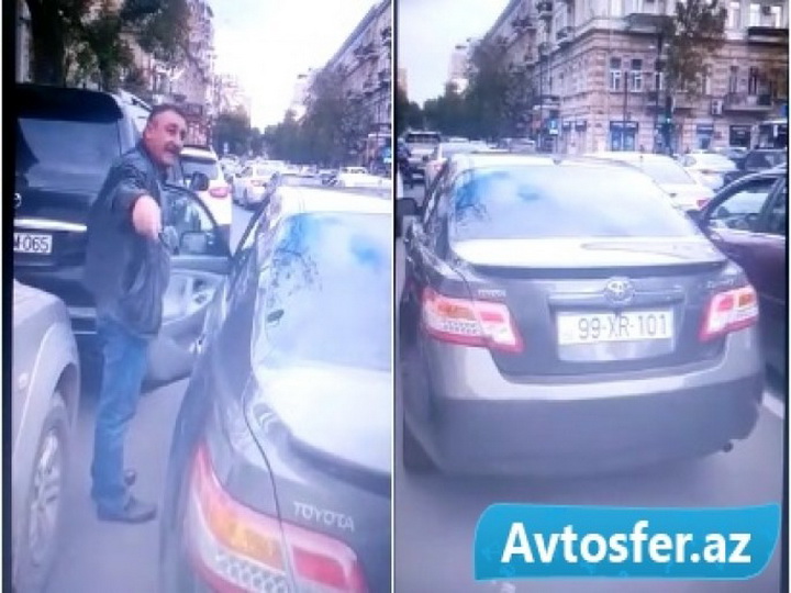 В центре Баку водитель припарковался во втором ряду и нагрубил девушке – ВИДЕО