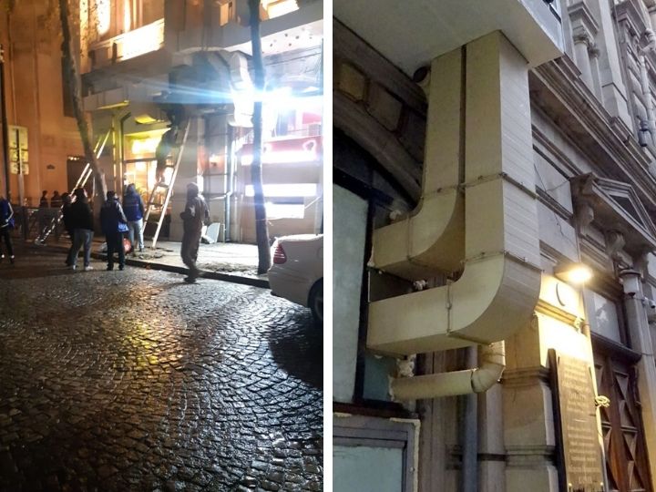В центре Баку демонтируются трубы с фасада архитектурного здания - ФОТО