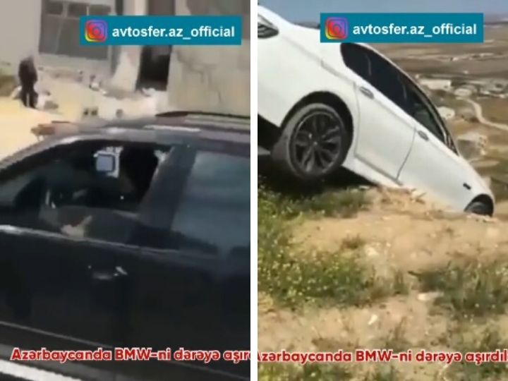 Sabunçuda BMW dərədən aşırılıb – VİDEO