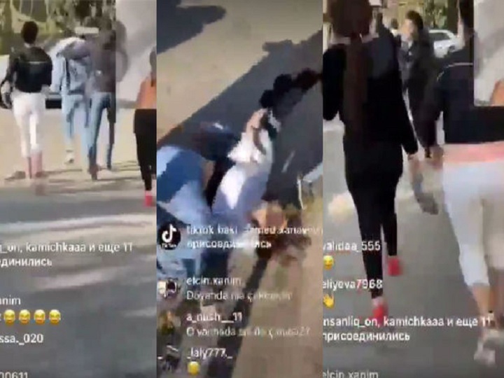 Bakıda qızlar arasında kütləvi dava: “Üzr istə” deyə-deyə döydülər - VİDEO
