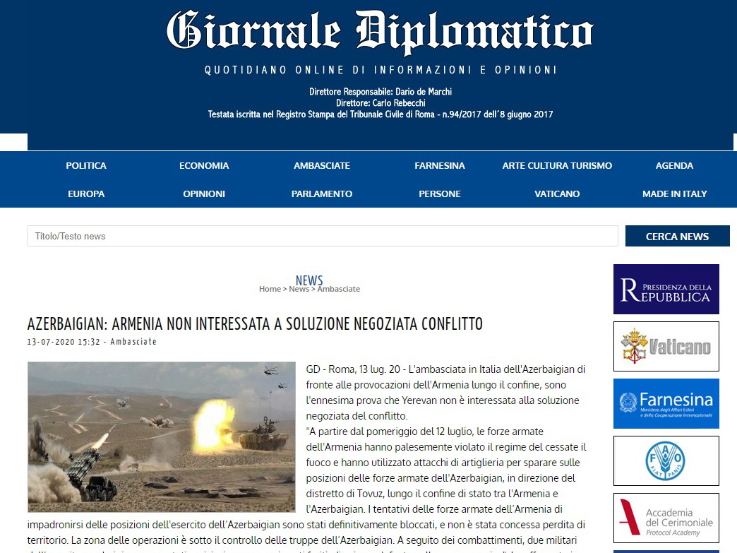 В итальянских СМИ опубликованы статьи, осуждающие армянскую провокацию