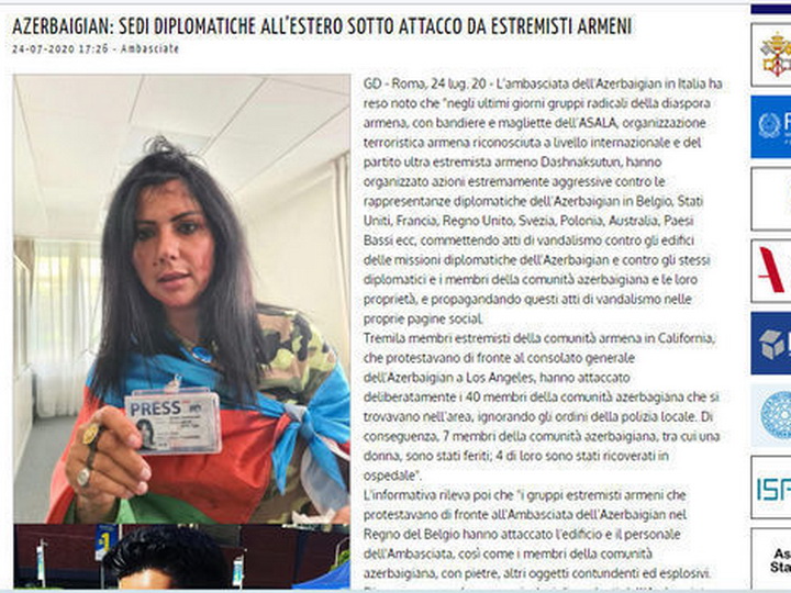 Итальянская пресса не осталась равнодушной к зверствам, совершенным армянами против азербайджанцев