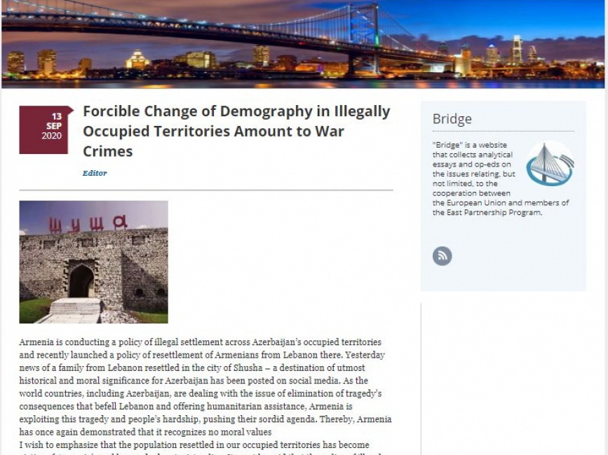 Европейский аналитический портал опубликовал комментарий помощника Президента Хикмета Гаджиева о политике незаконного заселения