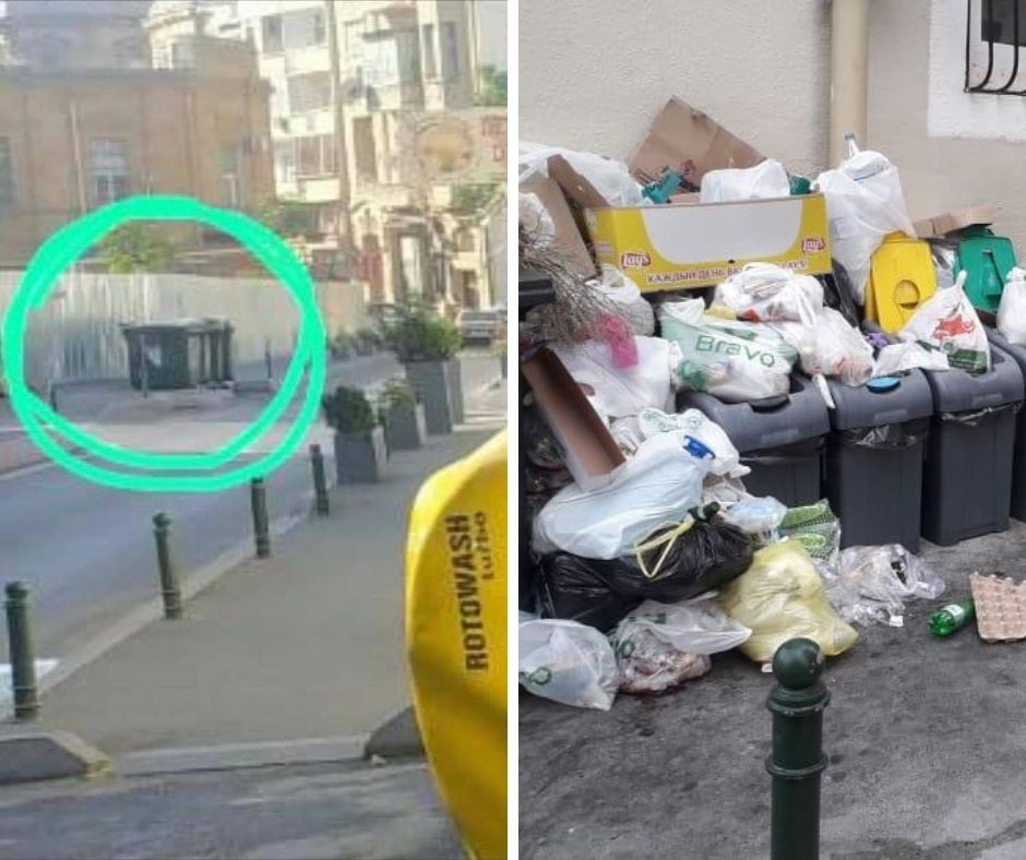 В центре Баку люди живут в благоустроенном квартале, но бросают мусор не в ящики, а где попало – ФОТОФАКТ