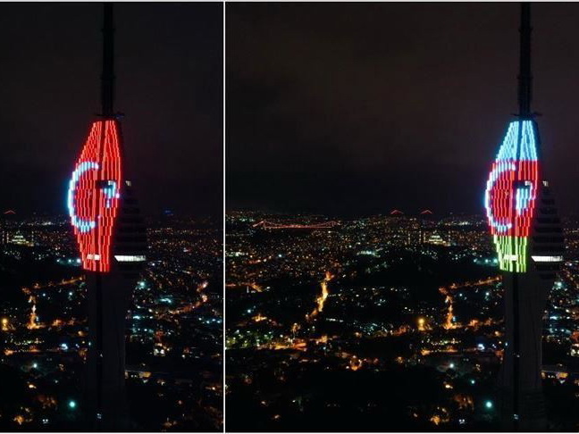 Самая высокая телевышка Европы окрасилась в цвета флагов Азербайджана и Турции