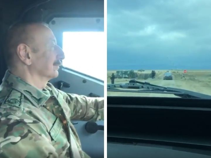 Ильхам Алиев за рулем армейского броневика: «На Агдамском направлении у противника было несколько полос укреплённых позиций» - ВИДЕО