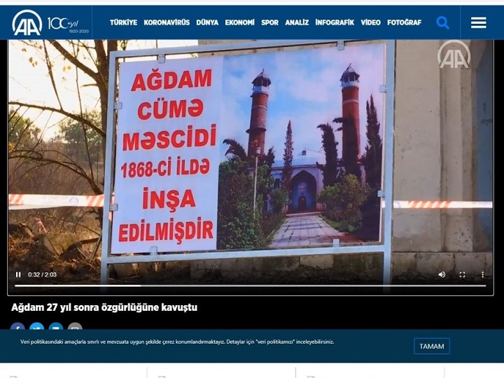 Anadolu agentliyi Ağdam rayonunun görüntülərini əks etdirən videomaterial yayımlayıb – FOTO