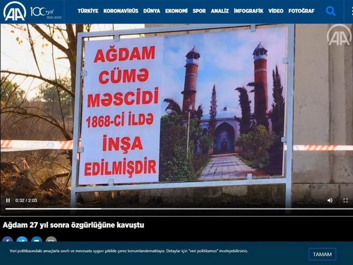 Агентство «Анадолу» опубликовало видеоматериалы Агдамского района – ВИДЕО