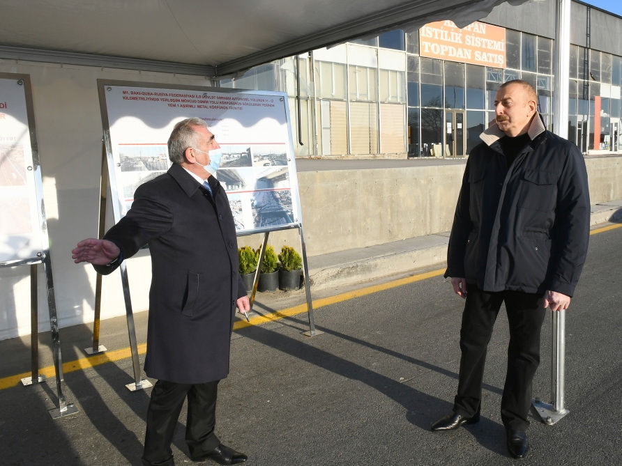 Ильхам Алиев ознакомился с работами, проделанными на участке дороги Баку-Губа-госграница с Россией - ФОТО