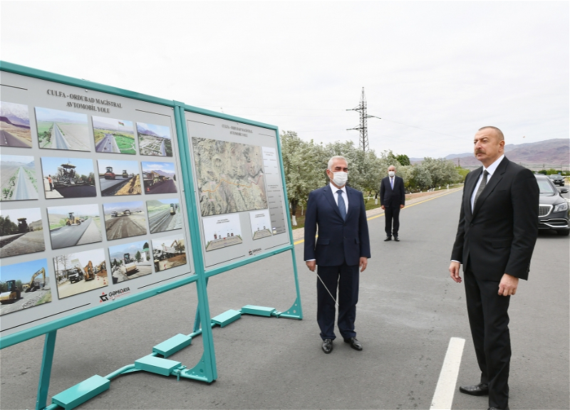 Ильхам Алиев принял участие в открытии магистральной автодороги Джульфа-Ордубад - ФОТО