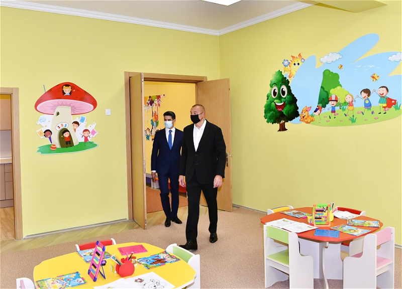 Ильхам Алиев принял участие в открытии яслей-детского сада в Нафталане - ФОТО