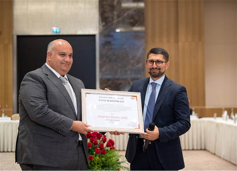Kapital Bank награжден специальным свидетельством Фонда Возрождения Карабаха - ФОТО