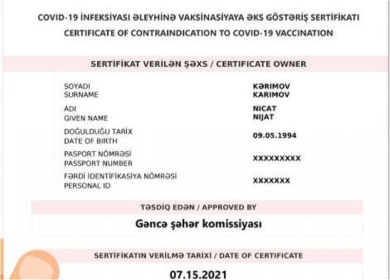Стало известно число выданных в Азербайджане сертификатов о противопоказании