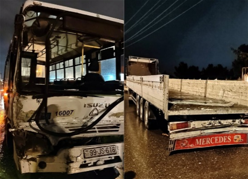 В Баку пассажирский автобус столкнулся с грузовиком, есть пострадавший – ФОТО