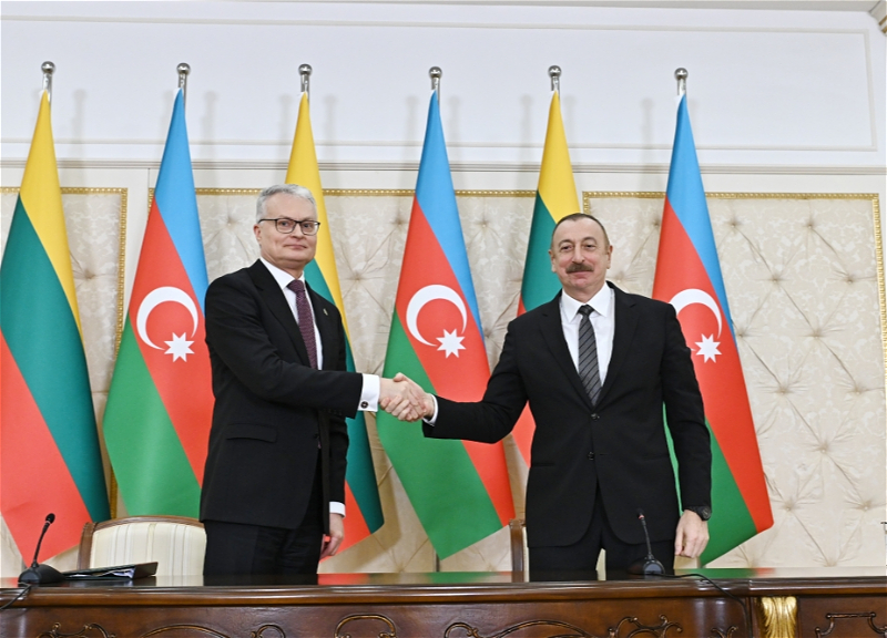 Президенты Азербайджана и Литвы выступили с заявлениями для прессы - ФОТО