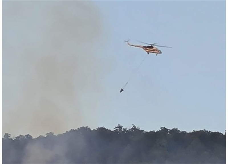К тушению пожара в Габале привлечен вертолет - ВИДЕО