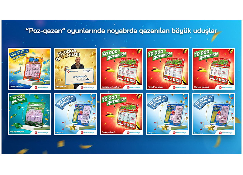 10 крупных выигрышей в лотереях Poz-Qazan за ноябрь