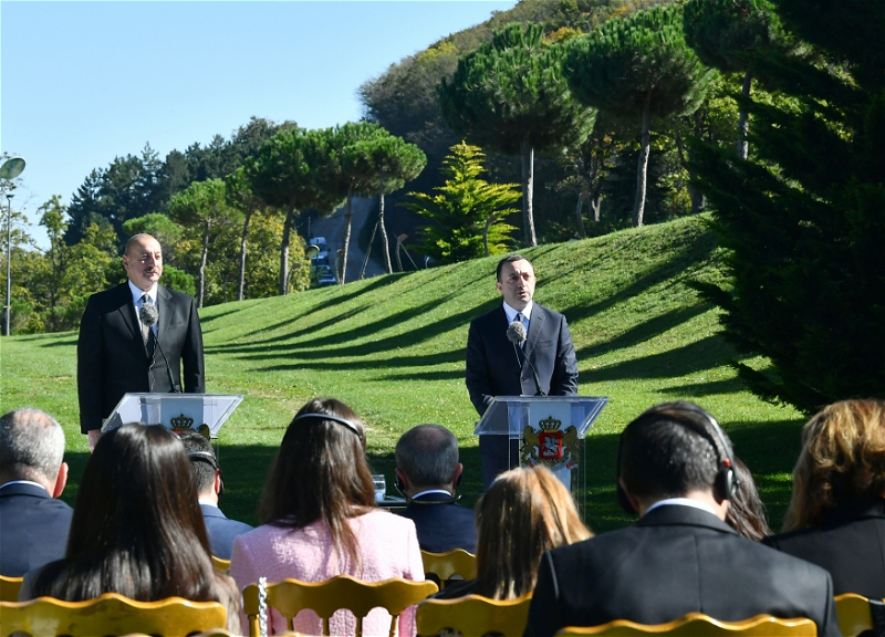 Президент Азербайджана и премьер-министр Грузии выступили с заявлениями для прессы - ФОТО