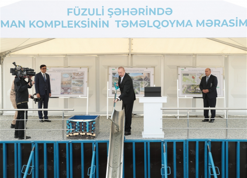 Президент Ильхам Алиев заложил фундамент спортивного комплекса в городе Физули - ФОТО
