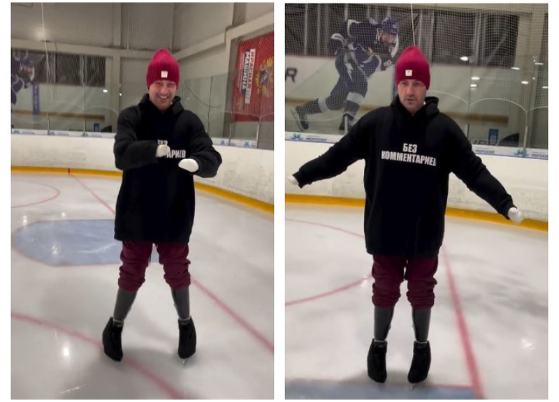 «Как и обещал…»: Роман Костомаров впервые после ампутации вышел на лед на коньках - ВИДЕО