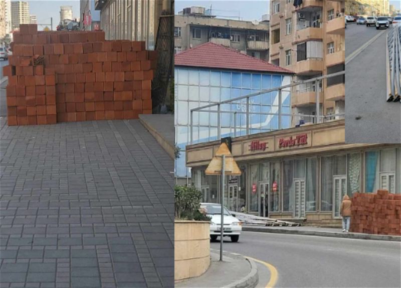 В Баку тротуар превратили в склад стройматериалов - ФОТО