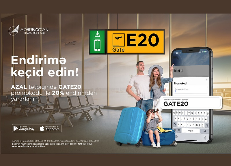 AZAL-dan “GATE20” promokodu ilə aviabiletlərə 20% endirim