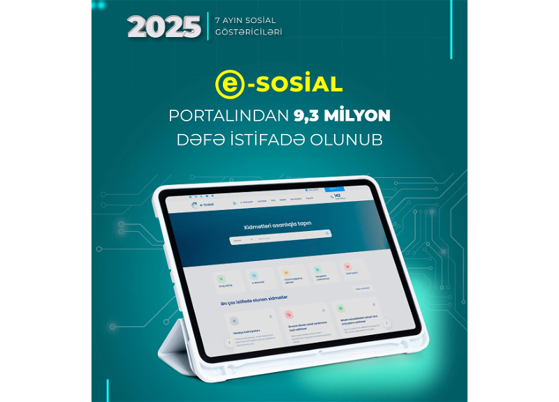 Yanvar-iyul aylarında “e-sosial” internet portalından 9,3 milyon dəfə istifadə olunub