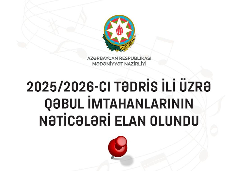 Mədəniyyət Nazirliyi: Qəbul imtahanlarının nəticələri elan olunub