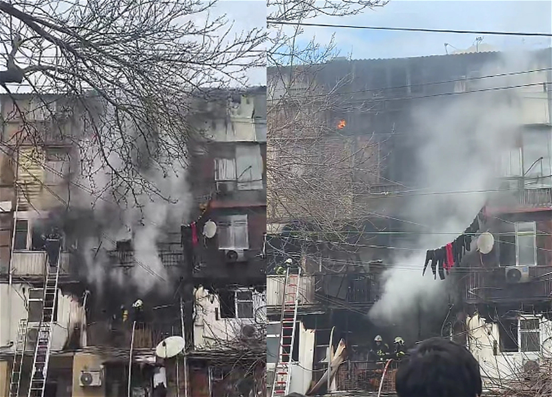 В Бинагадинском районе в здании начался пожар - ВИДЕО