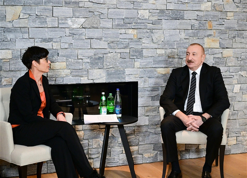 Президент Ильхам Алиев встретился в Давосе с комиссаром ЕC по вопросам расширения Мартой Кос