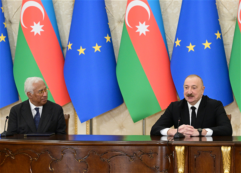Ilham Aliyev and President of the European Council António Costa Make Press Statements