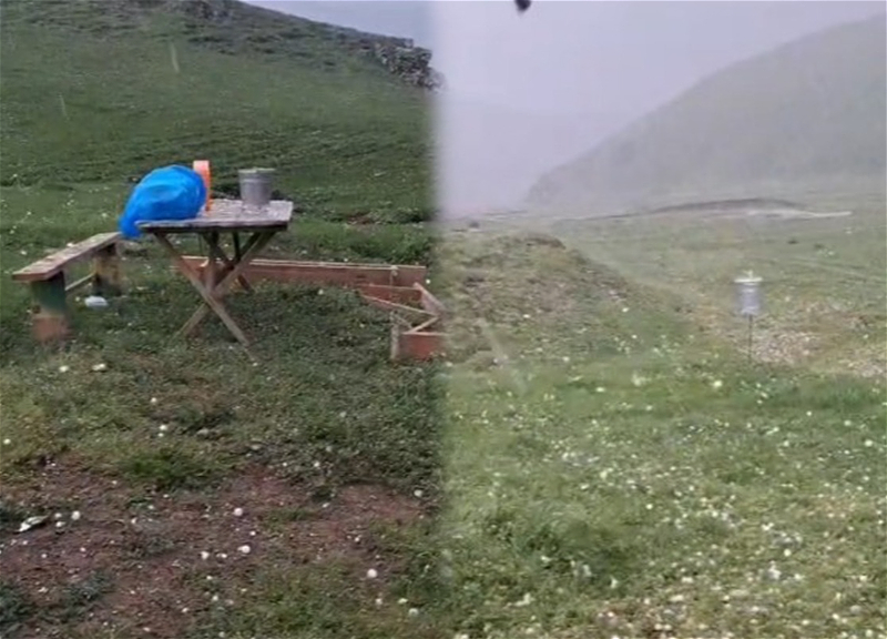 Large hail falls in Dashkesan