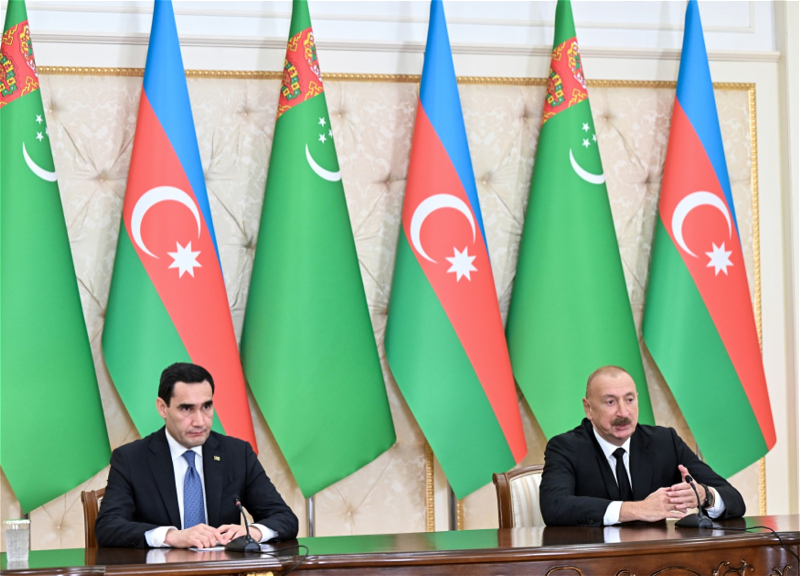 Президенты Азербайджана и Туркменистана выступили с заявлениями для прессы - ФОТО