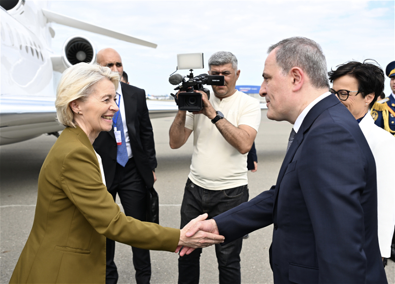 Ursula von der Leyen arrives on a visit to Azerbaijan
